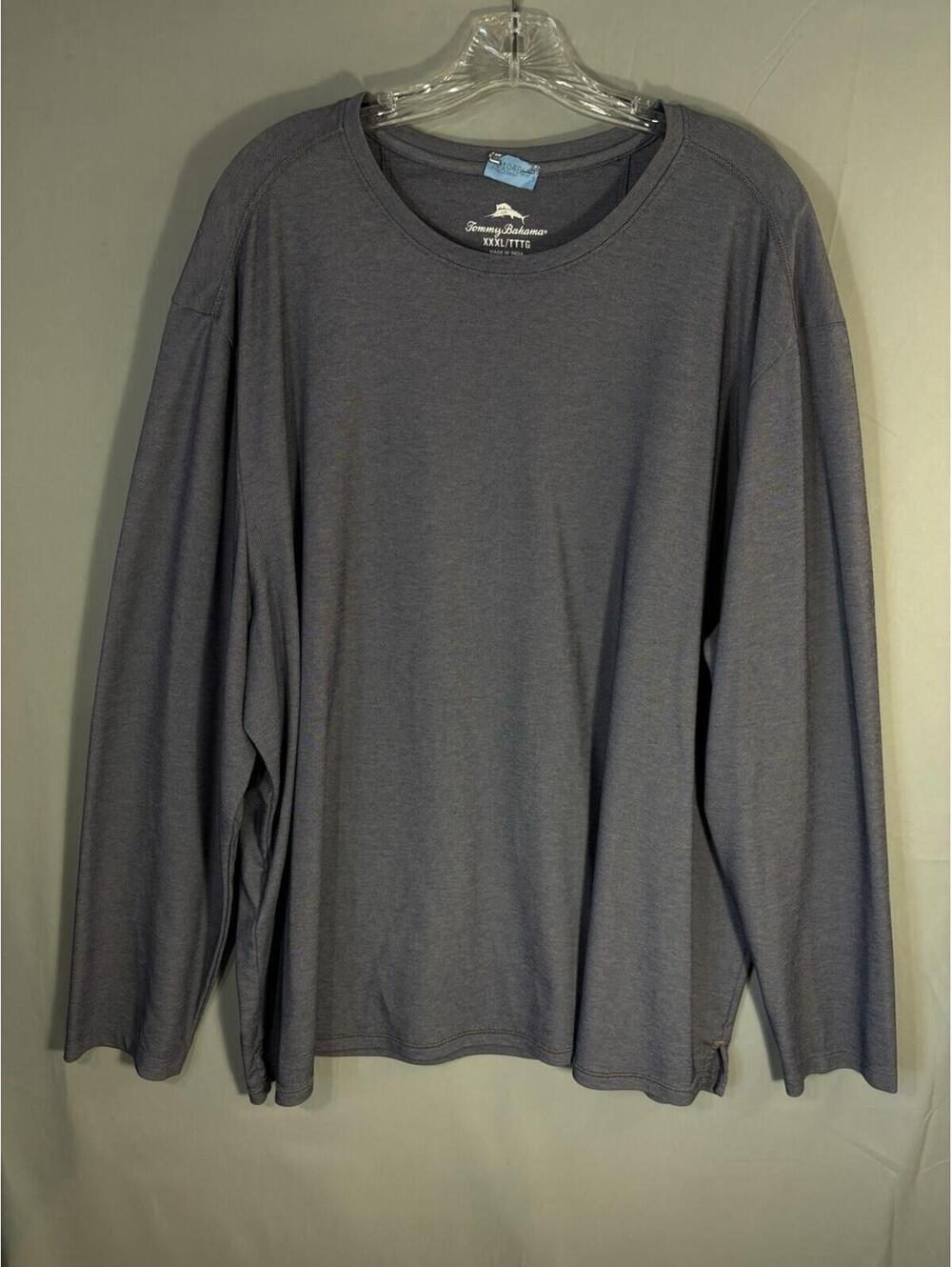 Tommy Bahama XXXL Long Sleeve Crewneck Supima Cotton Blend Blue Gray Knit Shirt